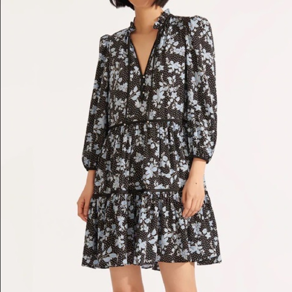 Veronica Beard RARE Hawken Floral Tiered Stretch Silk Dress